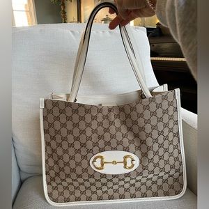 Gucci GG canvas Horsebit 1955 medium tote bag.  Bag is re-listed